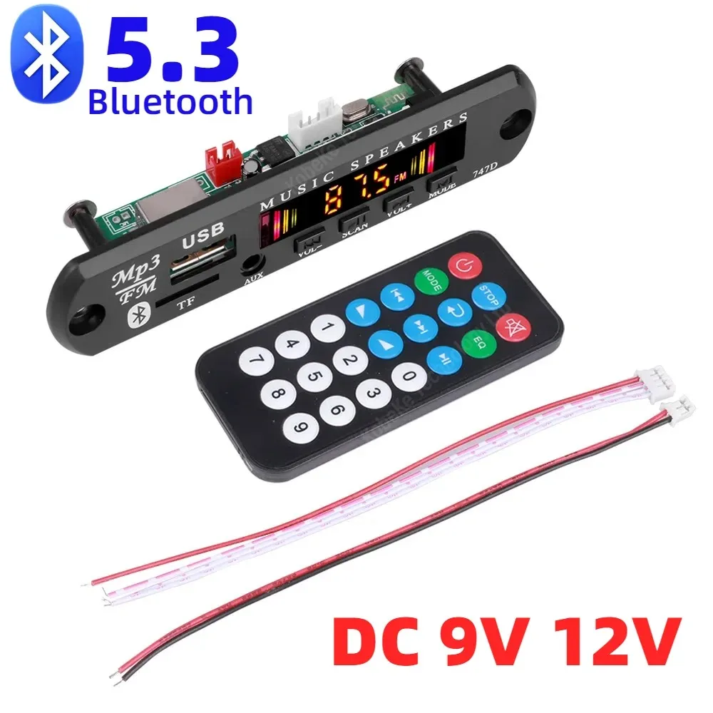 Bluetooth 5.1 Audio Decoder Board with Handsfree Mic, USB/TF/FM Support, and Volume Control