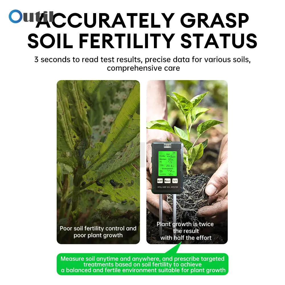 Digital 6 in 1 Soil Moisture Meter Soil Fertility/PH/Temperature/ Ambient Illumination Test Kit Garden Farm Plants Tester