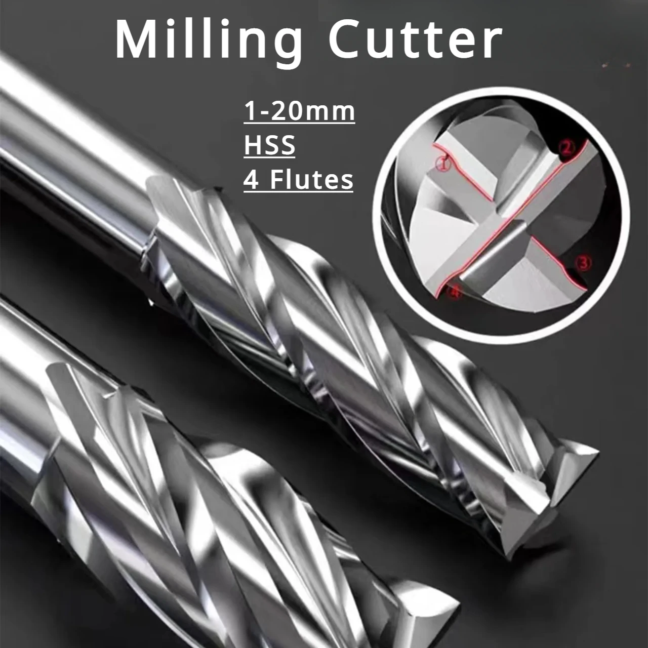 HRC35 ° 1-20mm HSS 엔드 밀링 커터, 4 플루트 톱니, 목재 알루미늄 캐스트 다리미 가공 CNC 도구, 2, 3, 4, 5, 6, 7, 8, 9, 10, 11 12, 13, 14mm