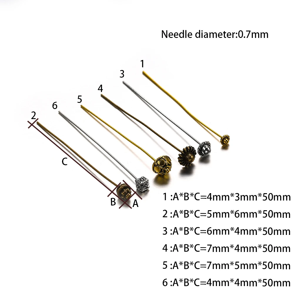 Gold Flower Head Pins For Jewelry Making Diy Beads Ball Pins Needles Findings Women Jewelry Accessories Headpin 20pcs 50mm