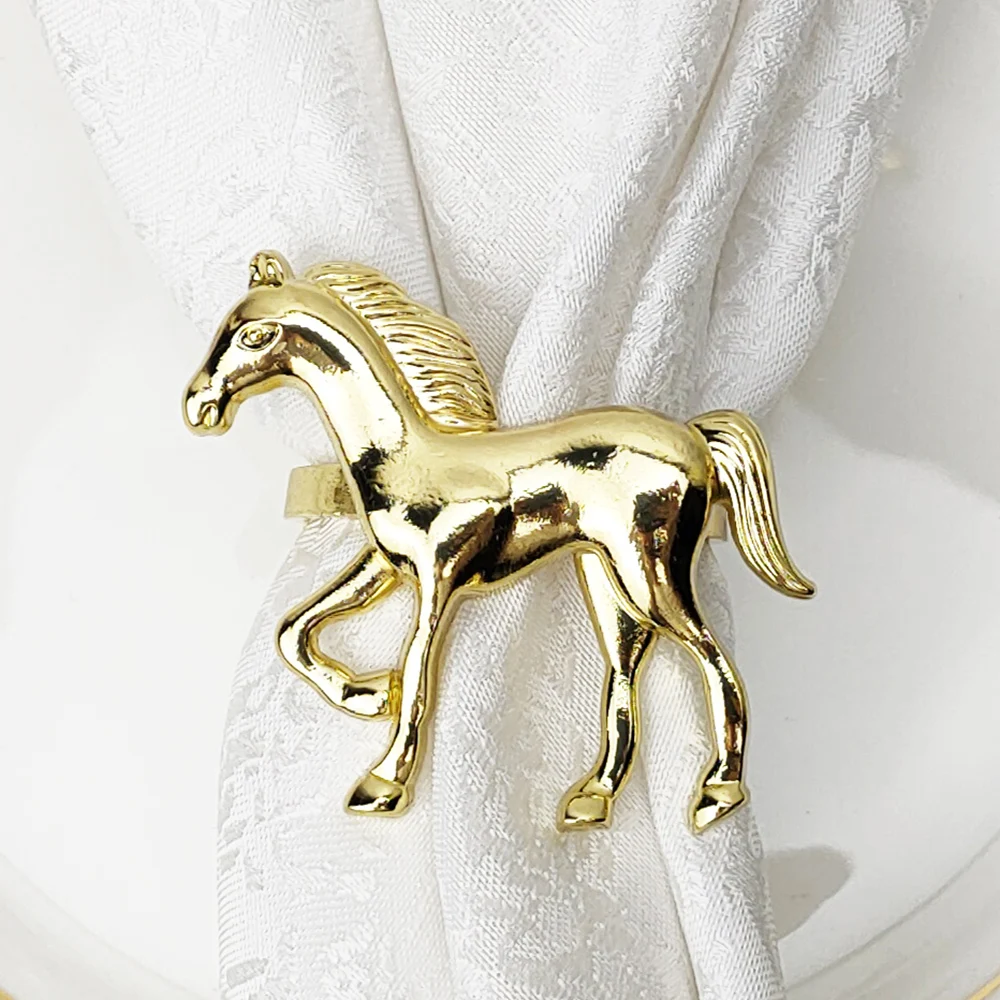 6 Pcs Horse Napkin Rings Gold Silver Eco-friendly Metal Serviette Holder For Party Wedding Festival Table Central