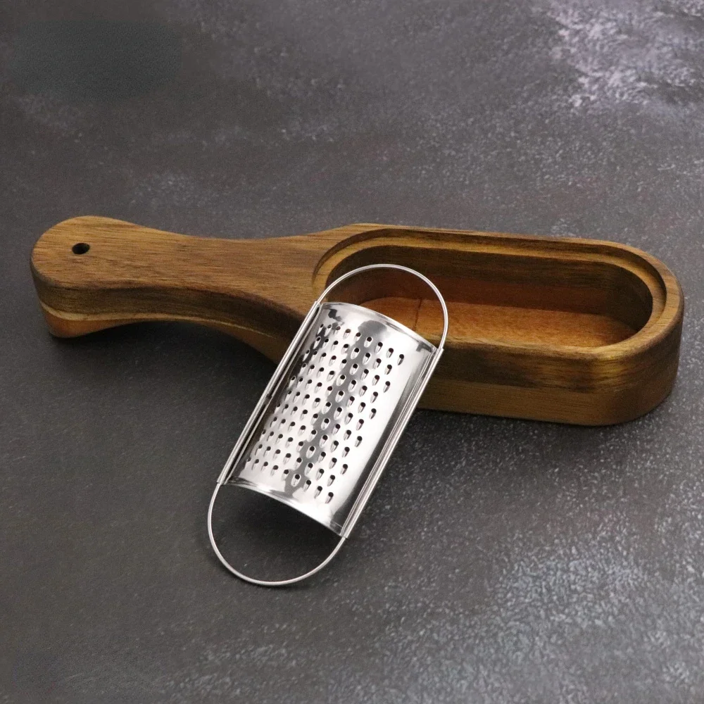 Cheese Grater Kitchen Grater Stainless Steel Cheese Grater with Removable Acacia Wood Collector Cheese Grater With Box Tools Server