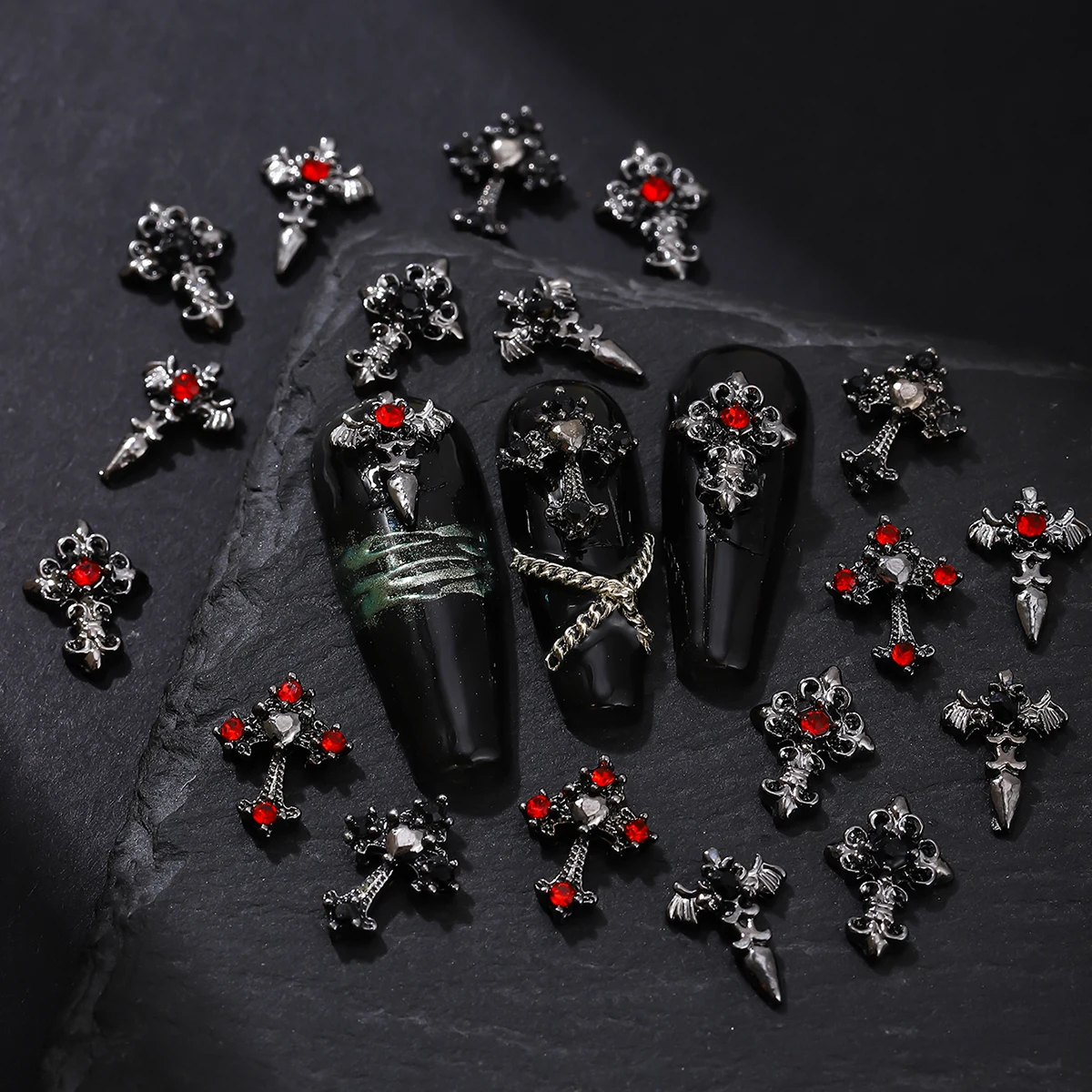 10pcs/pack Punk style three-dimensional cross personalized nail art alloy decoration, Halloween dark style cross DIY decoration 3