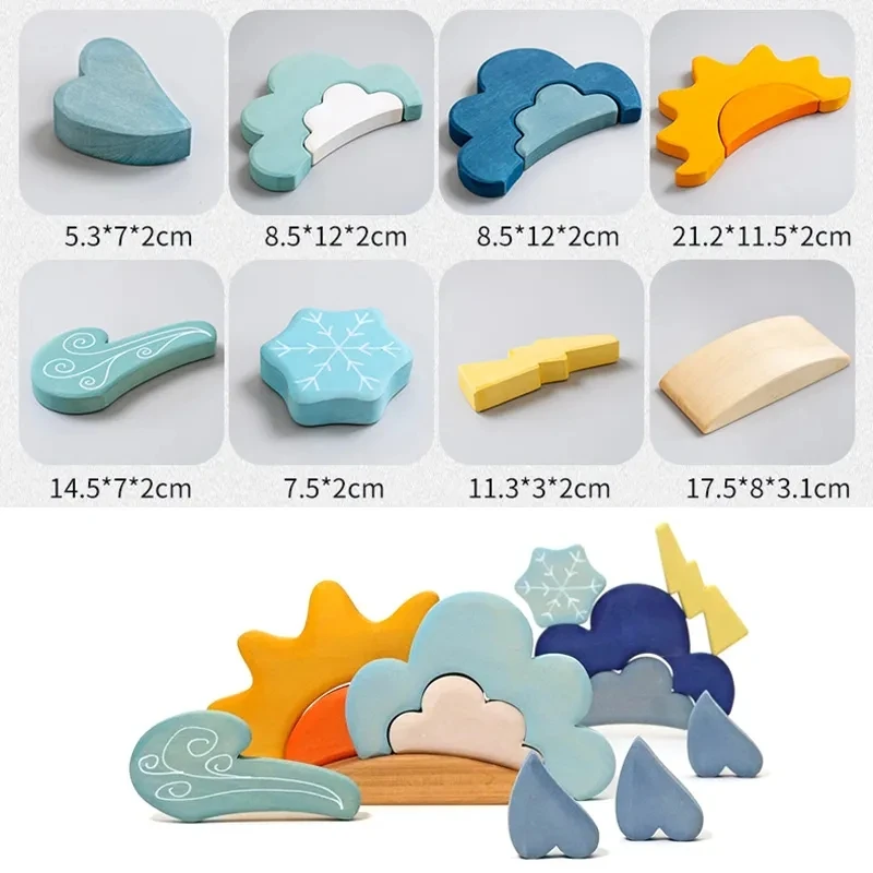 Wooden Montessori Learning Blocks for Kids Weather Cognition