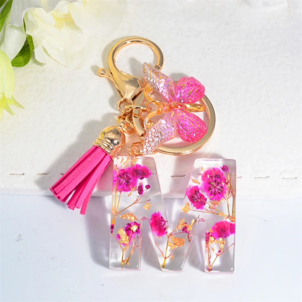 Portachiavi Con Iniziale E Farfalla Rosa - Accessorio Per Borsa Con Nappa, Regalo Per Donne E Ragazze