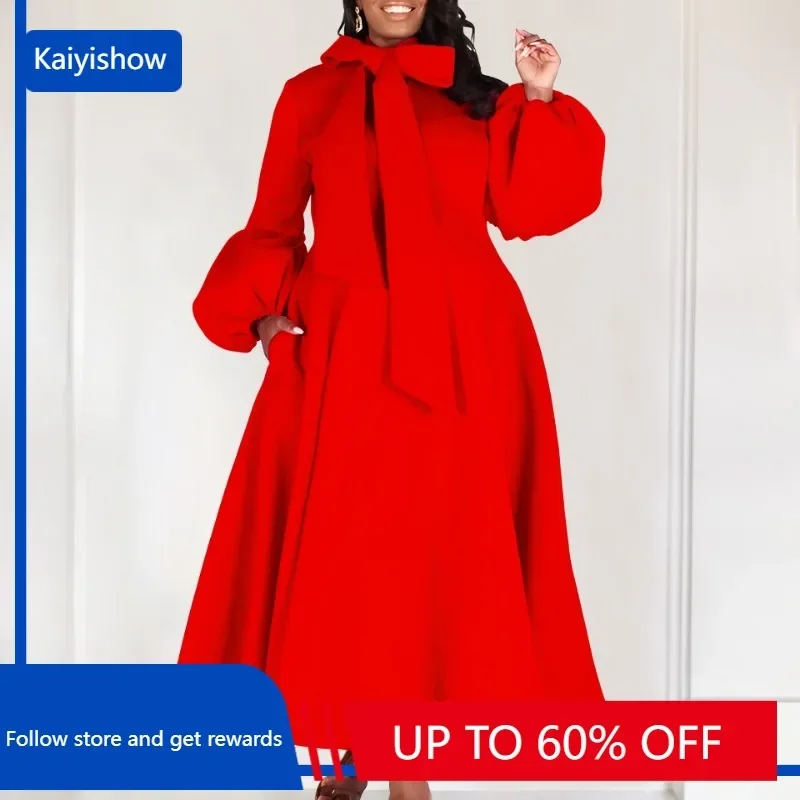 Long Dress for Women Wedding Party Fall Winter Bow Neck Long Sleeve Fit and Flare Flowy Dresses Prom Christmas Club Autumn 2023