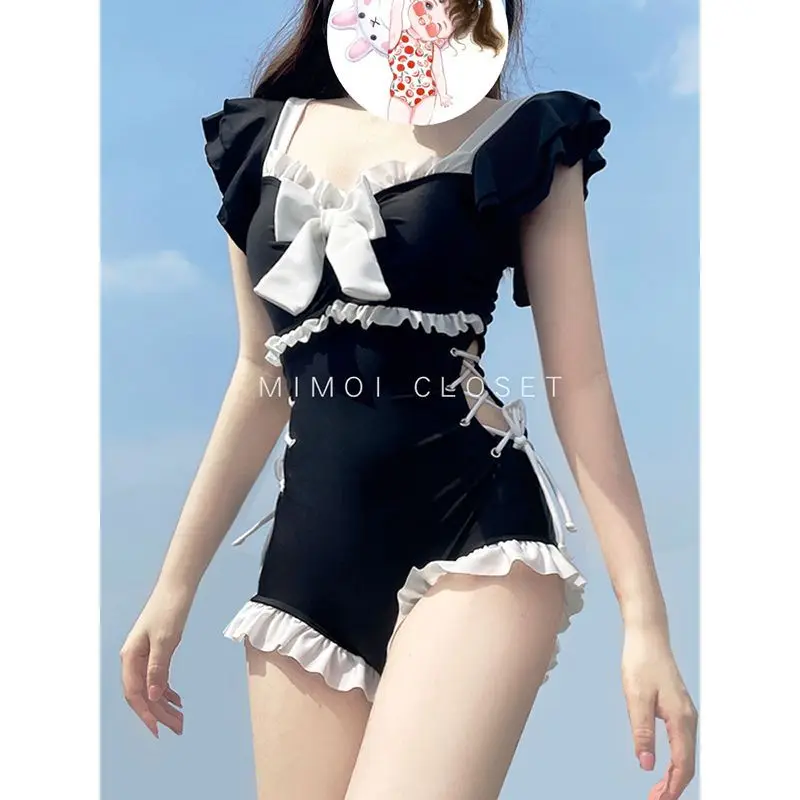 Women's Fashion Sexy Hollow Out Slim One-Piece Swimsuit Summer Korean Square Collar Solid Spliced Monokini Swimwear 2023 Female