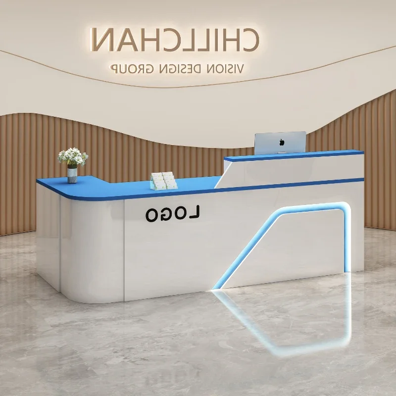 Design Counter Reception Desks Manager Black Bar Front Reception Center Office L-Shape Mostrador Negocio Commercial Furniture