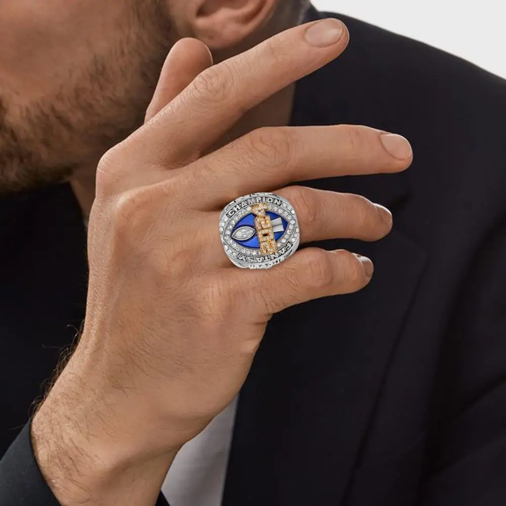 Winner Keepsake Ring Football Championship Ring Necklace Set with Cubic Zirconia Pendant League Winner Trophy for Football