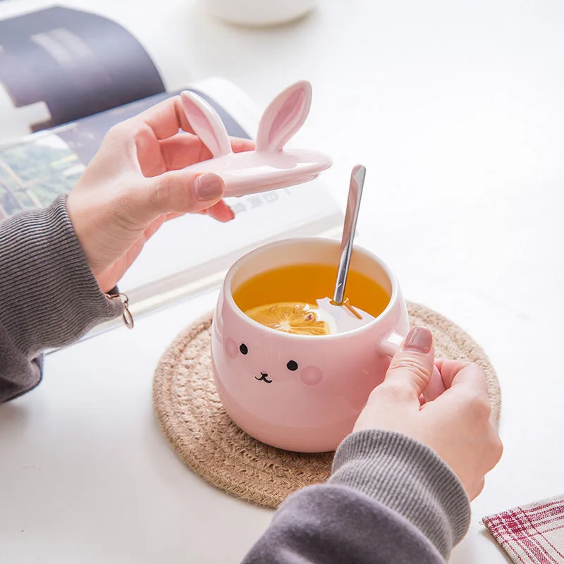 Non Spill Travel Mug With Lid&Spoon Easy Grip Coffee Tea Hot Cup Soup Mug  300ML 