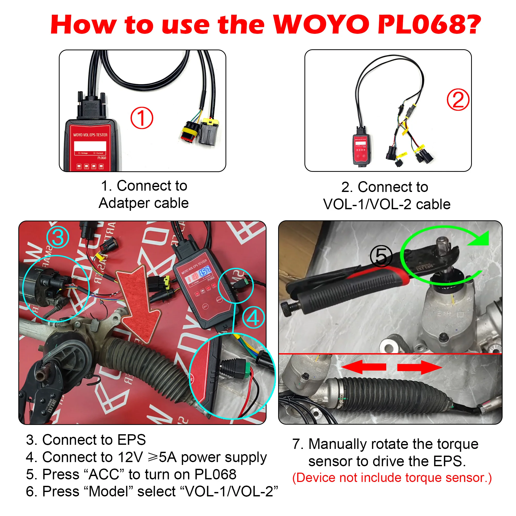 WOYO PL068 EPS Tester for Volvo Electrical Steering Motor Detector