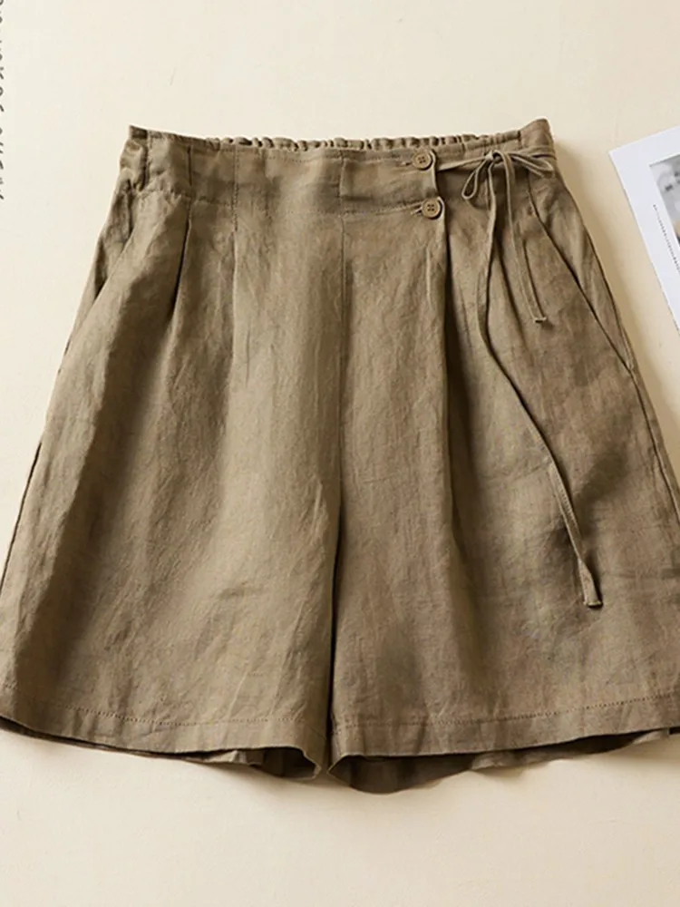 

Women Casual Short Pants New Arrival 2023 Summer Vintage Style Solid Color Loose Comfortable Female Cotton Linen Shorts