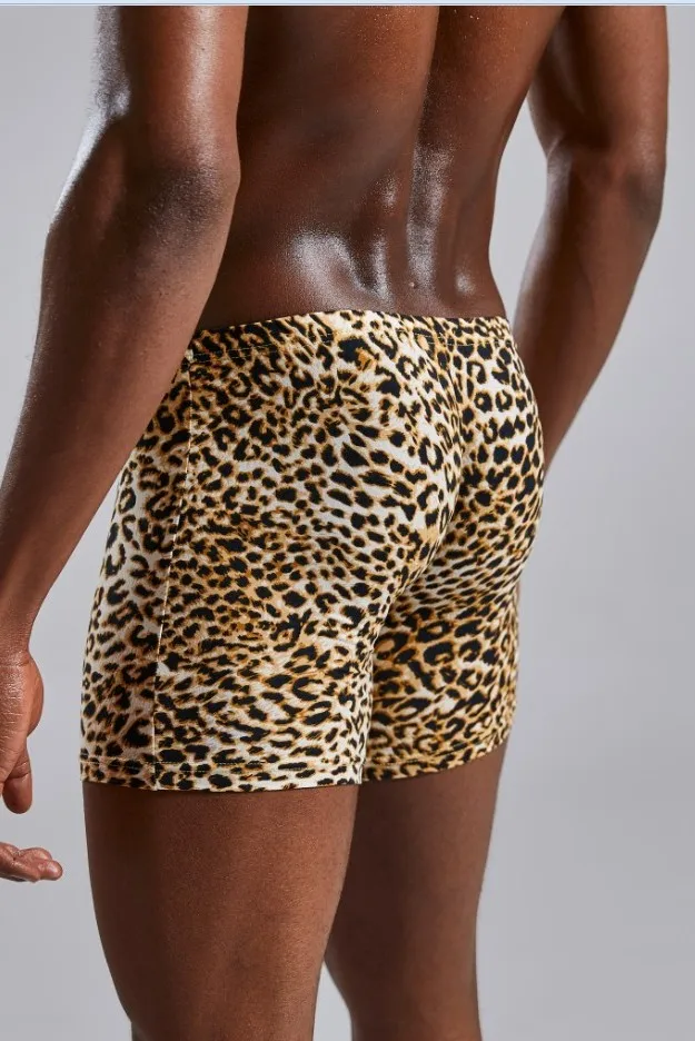 Men's Large U Convex Long Flat Corner Pants Leopard Print Pattern Sexy Tight Fitting Comfort Summer Beach Fashion  Shorts A9B2 3