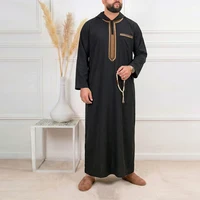 Moroccan men's thobe long sleeve embroidered hooded Muslim men's abaya Islamic loose Jelleba Saudi Arabian traditional clothing