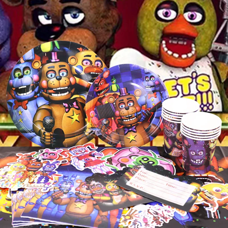 Five Nights at Freddy's Birthday Party Decoration Set - Themed Balloons, Tableware, and Banner
