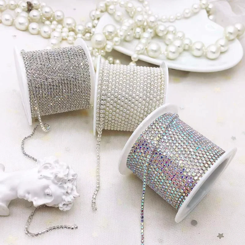 

1Pc 9m Nail Art Crystal Pearl Rhinestones Chains 2mm Rhinestones Design Nail DIY Decorations 3D Charms For Manicure Accessories