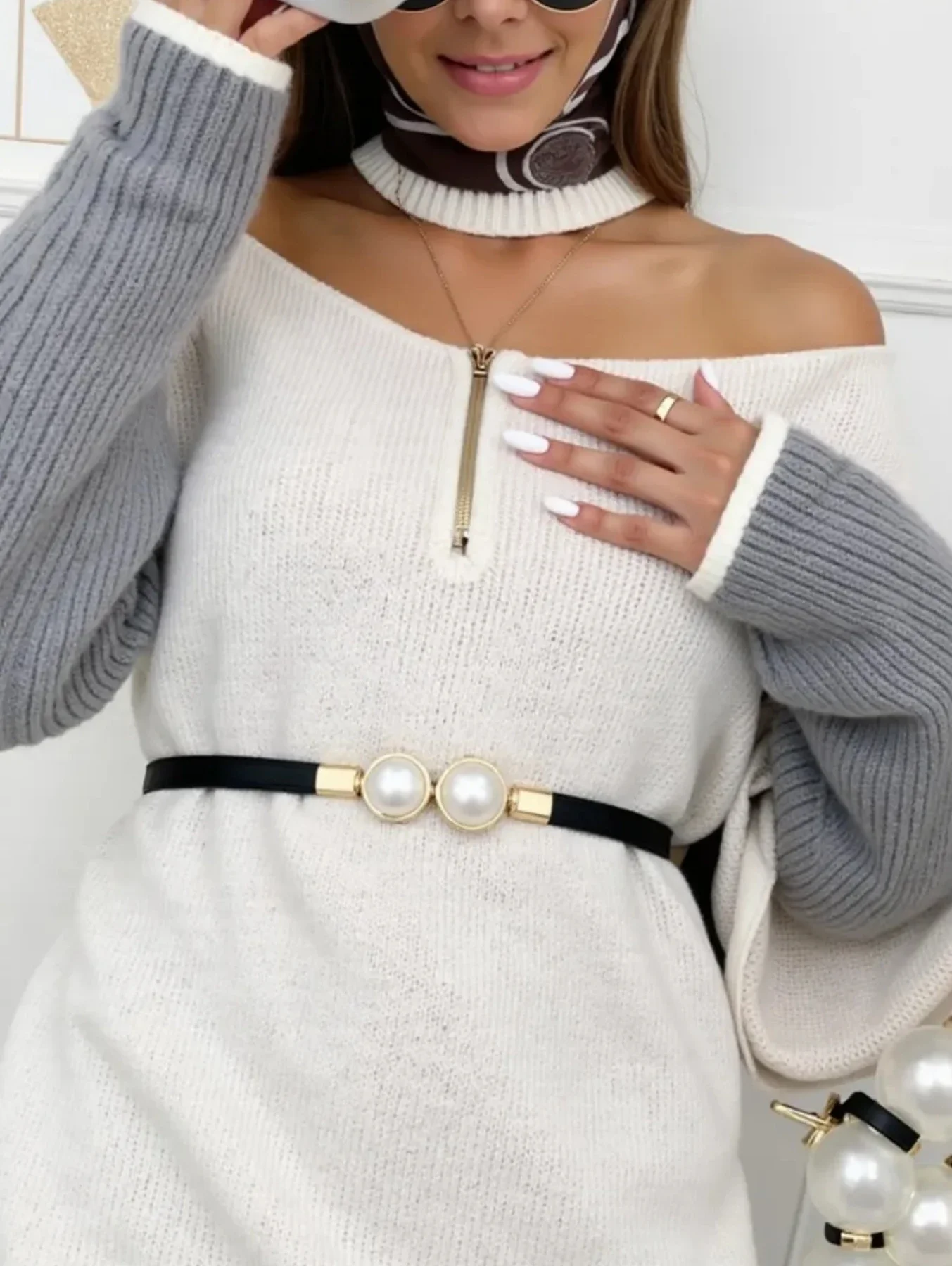 1 Stück Neuer Eleganter Vintage Perlen-Taillengürtel, Koreanischer Stil Pullover-Jacken-Gürtel mit Haken, Elastischer Schmaler Ledergürtel für Damen – Detail 6
