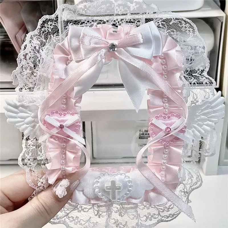 Diablo Black Card Holder Photocard Holders Girls Blood Red Devil Wings Lace Anime Kpop Handmade Poker Cover Postcard Badge Case photocard holder