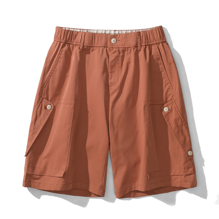 Casual Shorts Men Summer Solid Color Shorts Male Fashion Short Pants Elastic Waist Shorts Khaki Black Bottom