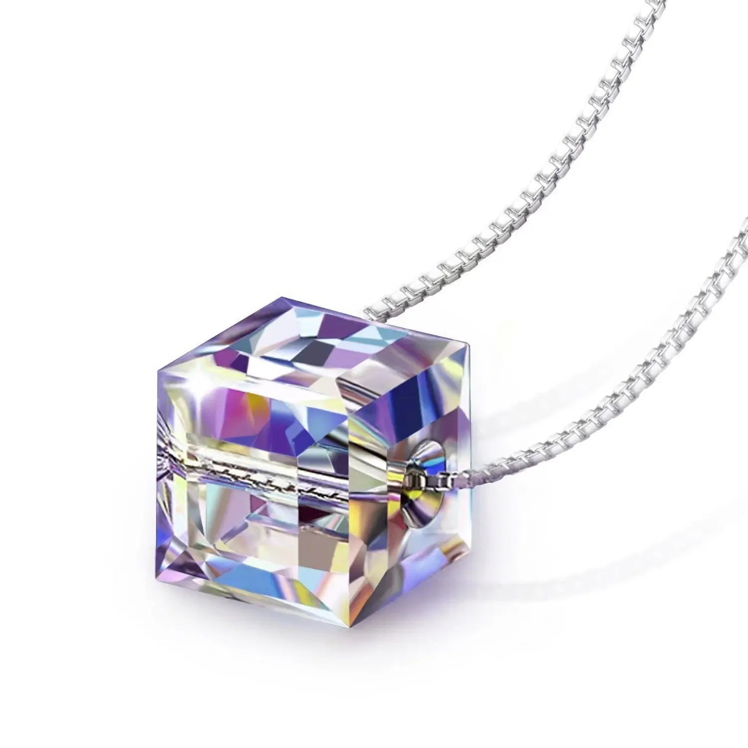 

Austrian Crystal Light Elves Necklace Creativity Cube 925 Silver Box Chain Girlfriend Gift Valentine Romantic