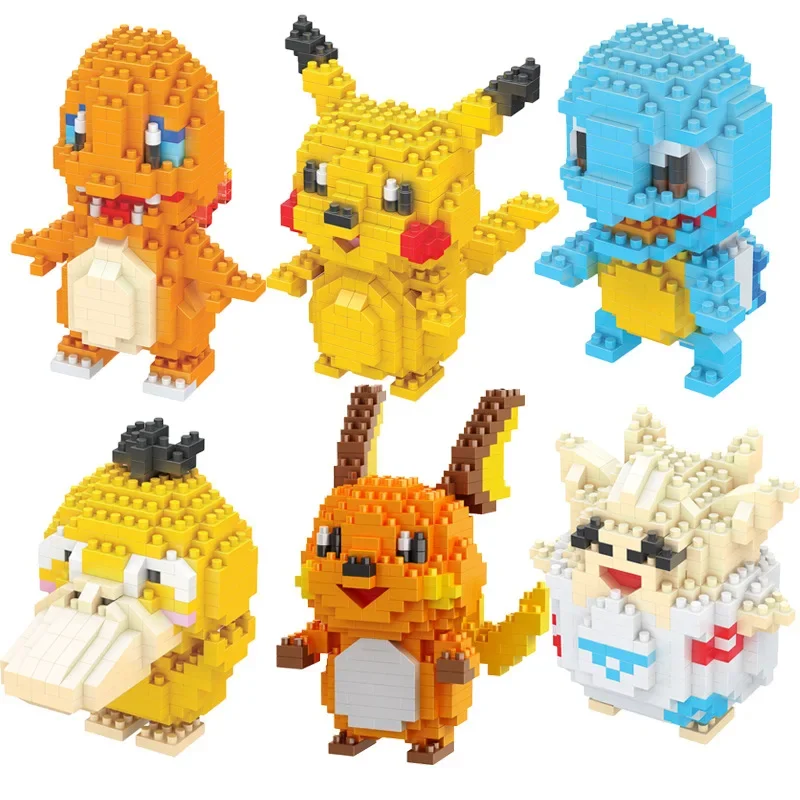 DIY Pokemon Blocks Small Cartoon Mini Building Block Pikachu Charizard Eevee Mewtwo Anime Assemble Action Model Dolls Toys construction blocks