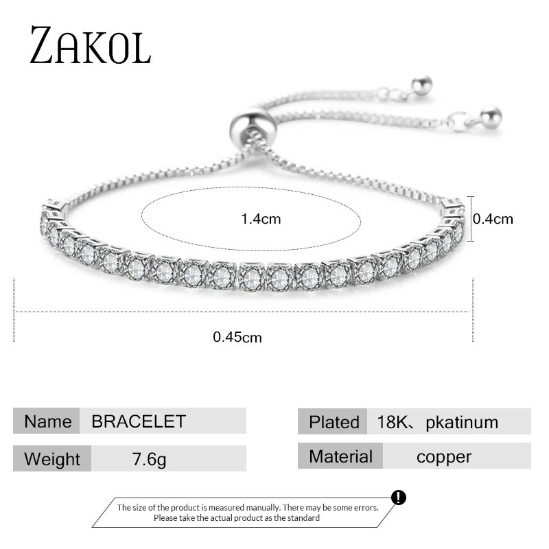 ZAKOL Fashion Cubic Zirconia Tennis Adjustable Bangle Bracelet for Women White Round Cut Cz Crystal Wedding Jewelry