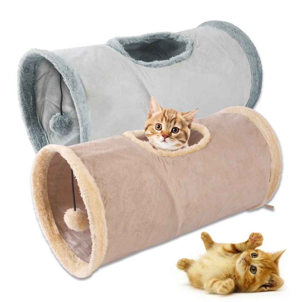 

Pet Cat Plush Channel Foldable Suede Tunnel Educational Toy Warm Winter Interactive Toys for Cat Supplies