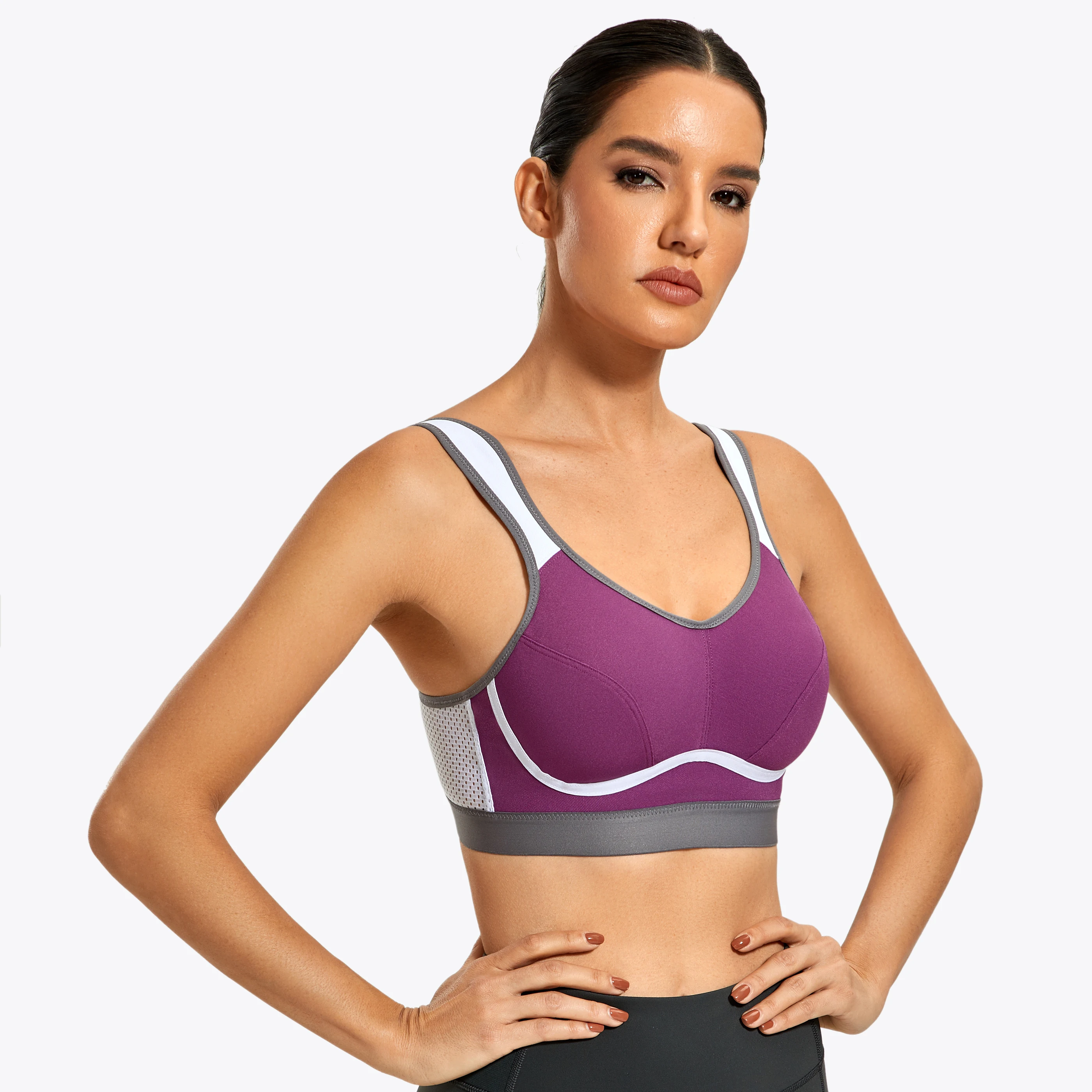 SYROKAN Women's High Impact Support Wirefree Bounce Control Plus Size  Workout Sports Bra Gentle Rose 34F