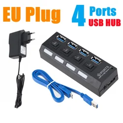 Compact High - Speed 4 - Port USB HUB with External Power Adapter (EU Plug)