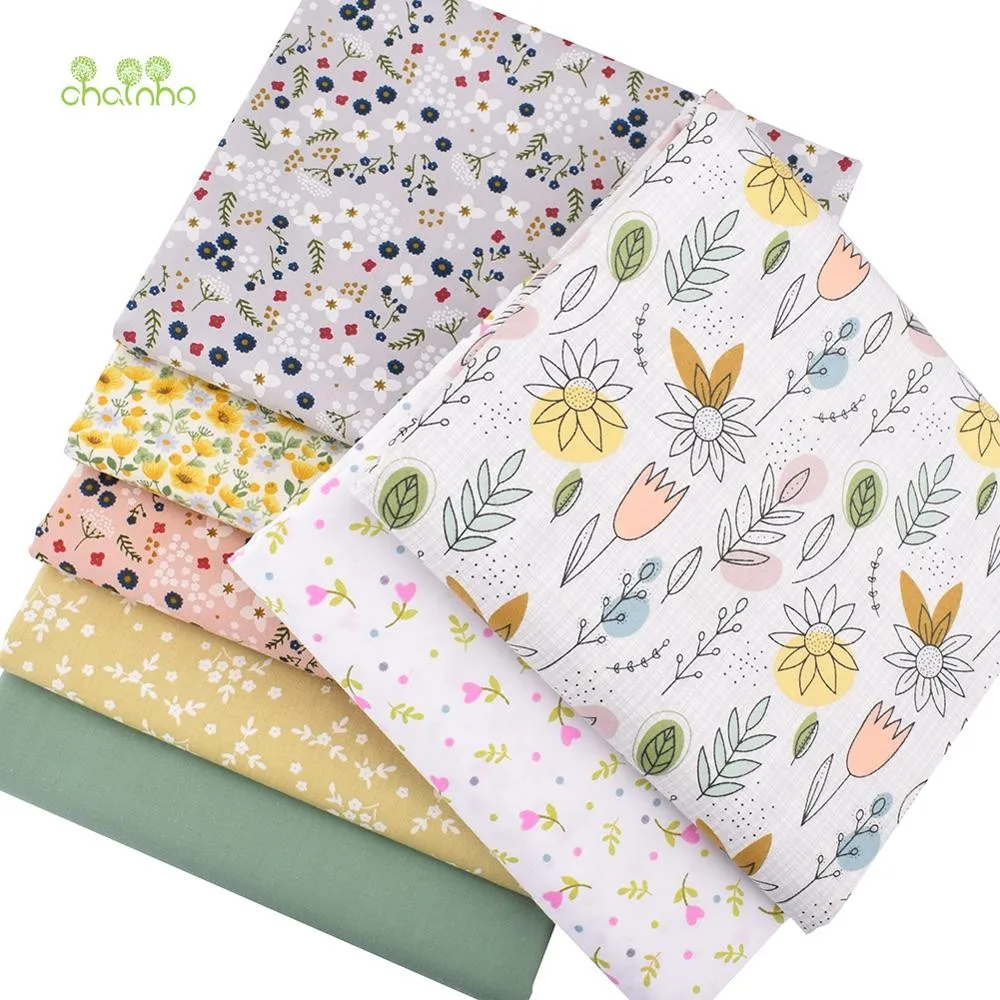 Chainho,Printed Twill Weave Cotton Fabric,Patchwork Cloth,DIY Sewing Quilting Material,Floral Series,7 Designs,2 Sizes,15C75