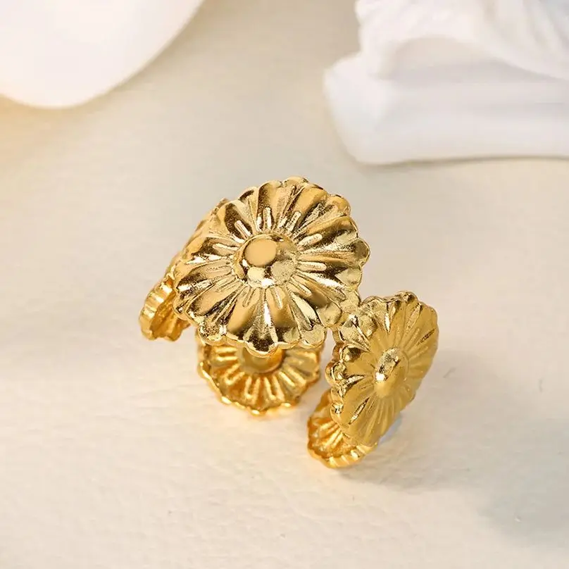 Elegant Flower Rings for Women Gold Color Jewelry