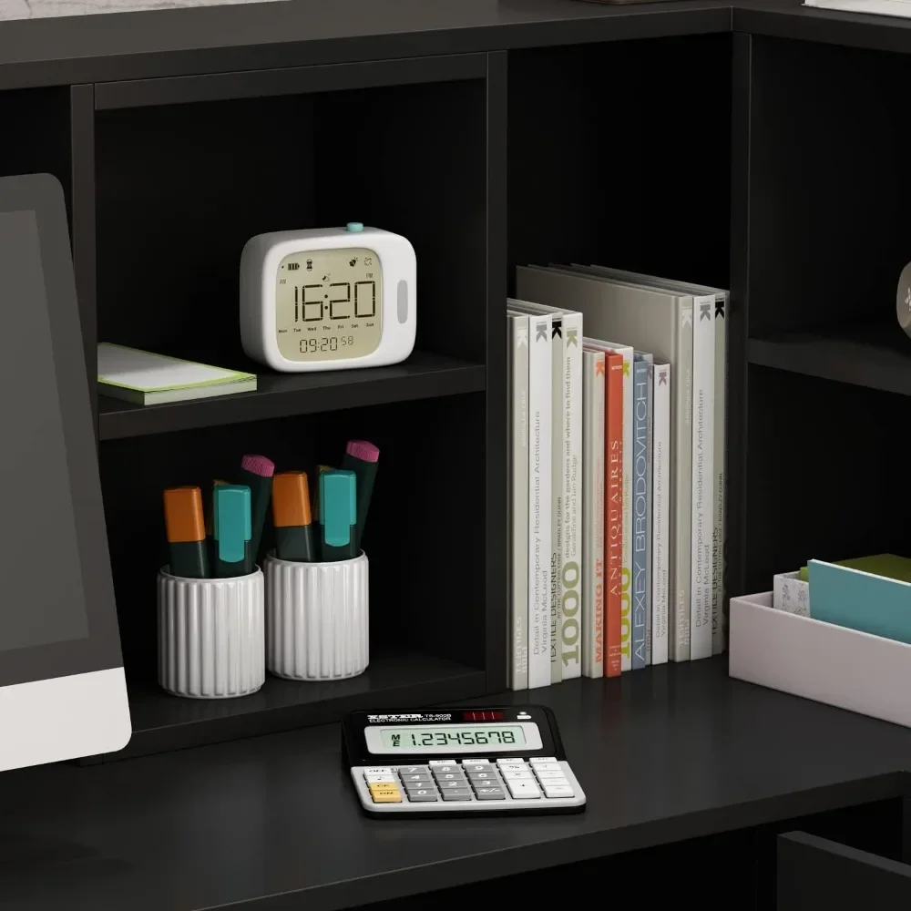 LShaped Reception Desk Counter Table with Lockable Drawers&Storage Shelves,Private Workstation for Salon Reception Room Checkout 4