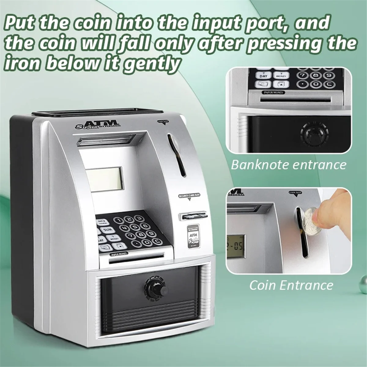 Smart ATM Piggy Bank for Money Mini Banknote Money Boxes Voice ATM Machine to Teach Children Money Management 2
