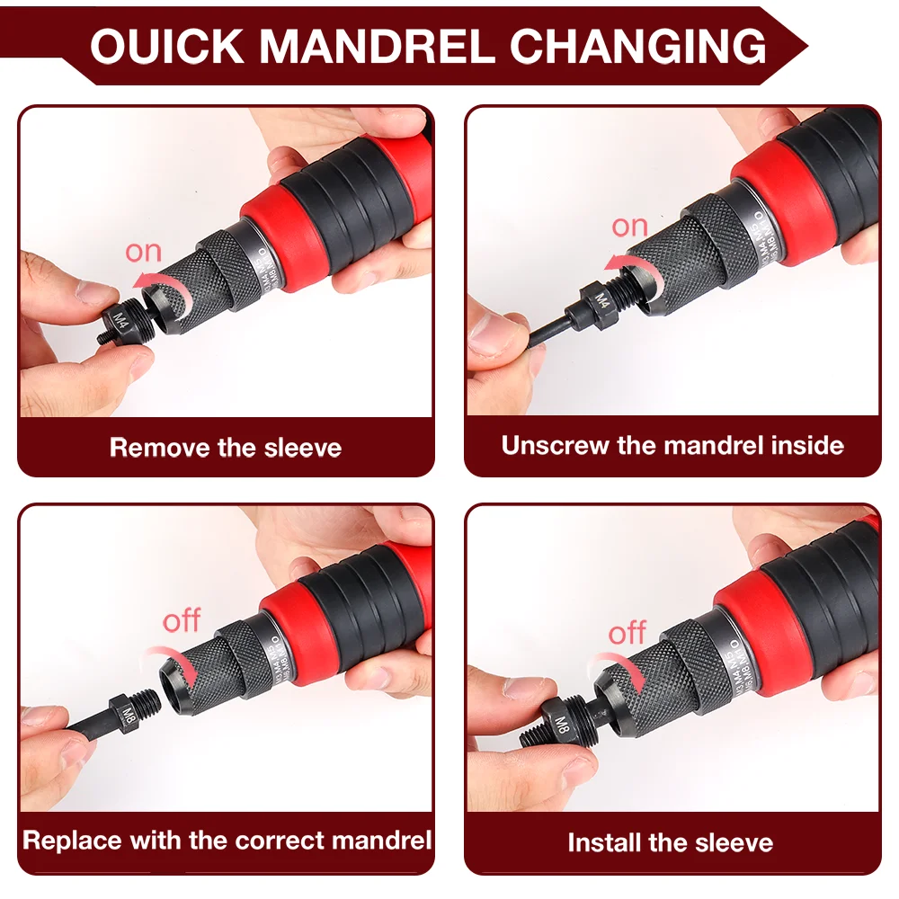 M3 M4 M5 M6 M8 M10 Home Nietmutter Pistole Konverter Kit Abnehmbare DIY Mutter Einsatz Mutter Nieten Werkzeug Cordless elektrische Nieten Werkzeug – Detail 5