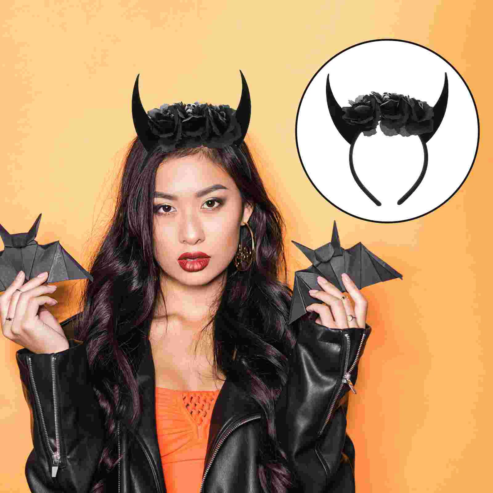 

Women Halloween Demon Horn Hair Clips Evil Queen Glitter Hair Hoop Cosplay Costume Witch Headpiece Accessory