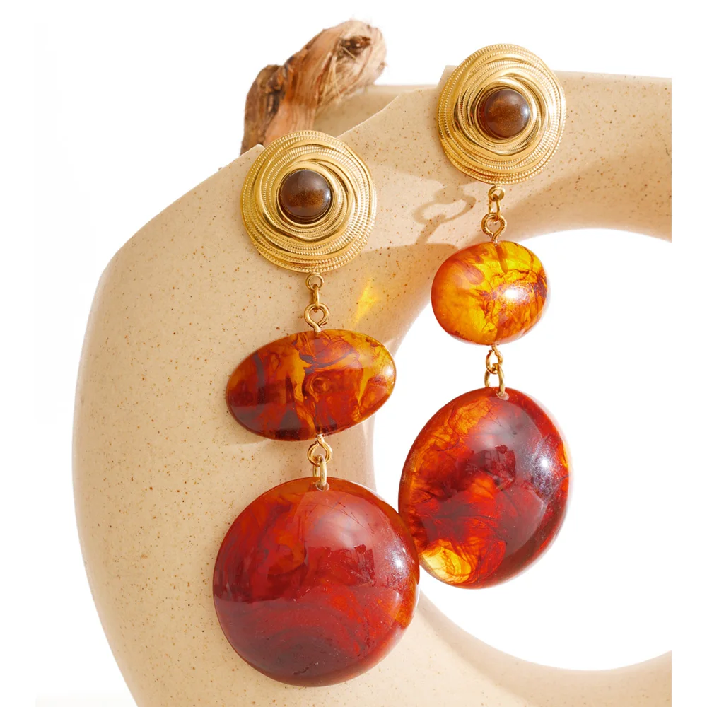 Yhpup Amber Resin Acrylic Round Drop Earrings for Women