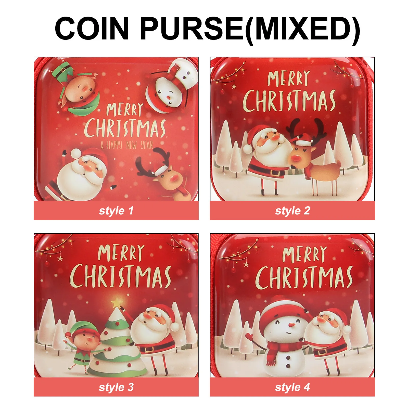 12pcs 크리스마스 동전 지갑 소녀 가방 키 체인 여성 지갑 장식 어린이 동전 가방 기능성 액세서리 휴일 테마
