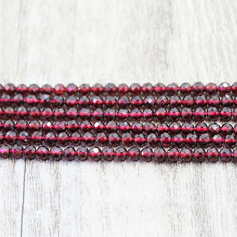 100% Natural Red Garnet Stone Quartz Faceted Pyrope Crystal Gemstone Loose Bead 2/3/4MM For Jewelry Making DIY Bracelet Necklace