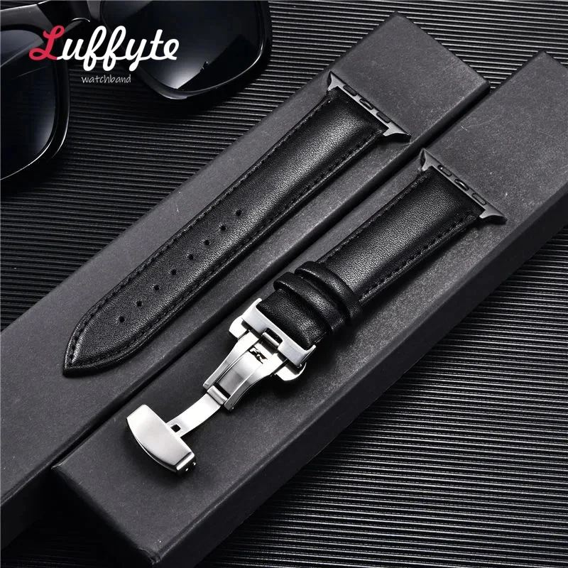 Premium Leather Watch Band with Butterfly Clasp