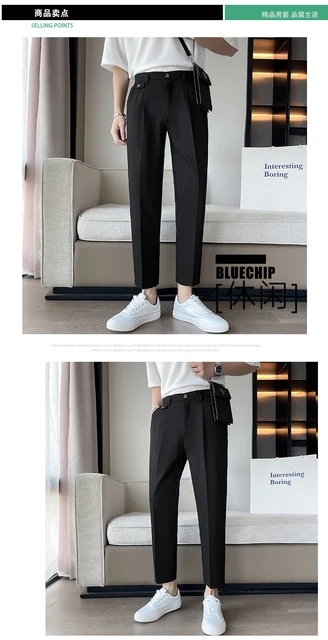 Summer Solid Color Suit Pants Men Slim Fashion Social Mens Dress Pants  Korean Straight Casual Pants Mens Office Formal Pants