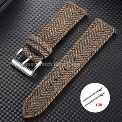 Vintage - Style Leather & Nylon Quick Release Watch Strap - Universal Sport Wristband - 22mm (Khaki - Silver)
