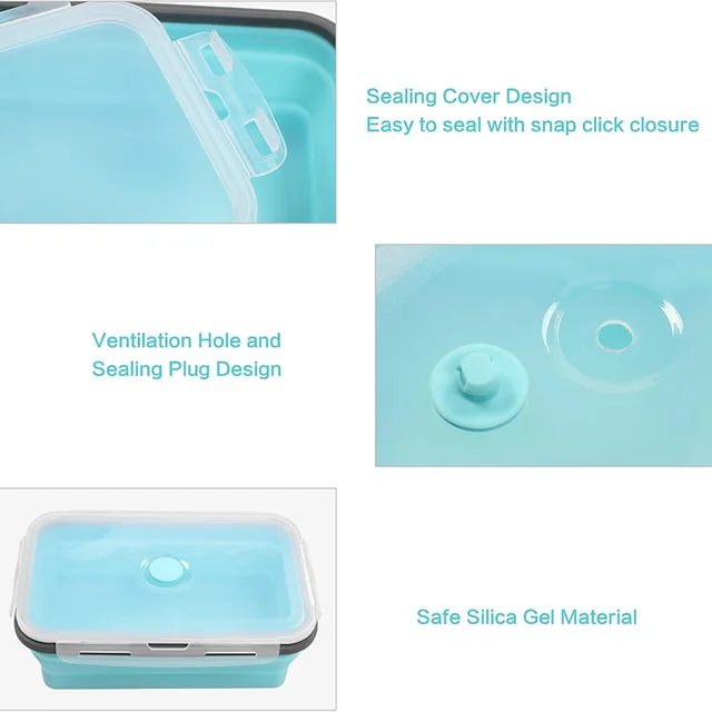 4 pliable Lunch Box avec couvercle silicone Food storage container, portable bol extensible voyage pliant boîte de stockage alimentaire 6