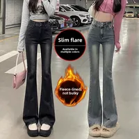 Fce Lined Thiened Autumn Winter American Sle High Waist Slim Fit Drapey Micro Flared Jeans Women's Premium Denim Pants
