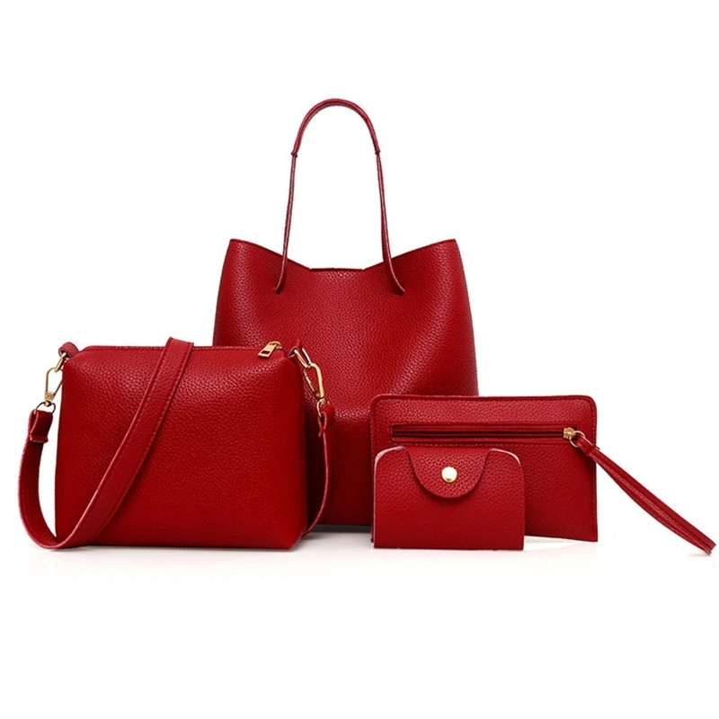 Leather Women Handbag 4Pcs/set Shoulder Bag Tote Card Holder Purse Messenger Satchel Top Handle Bags