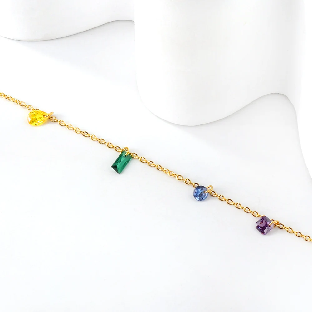 LUXUSTEEL Boho 여성용 큐빅 지르콘 발찌, 스테인레스 스틸, 기하학적 크리스탈 발목 팔찌, 다채로운 여름 샌들, 2023