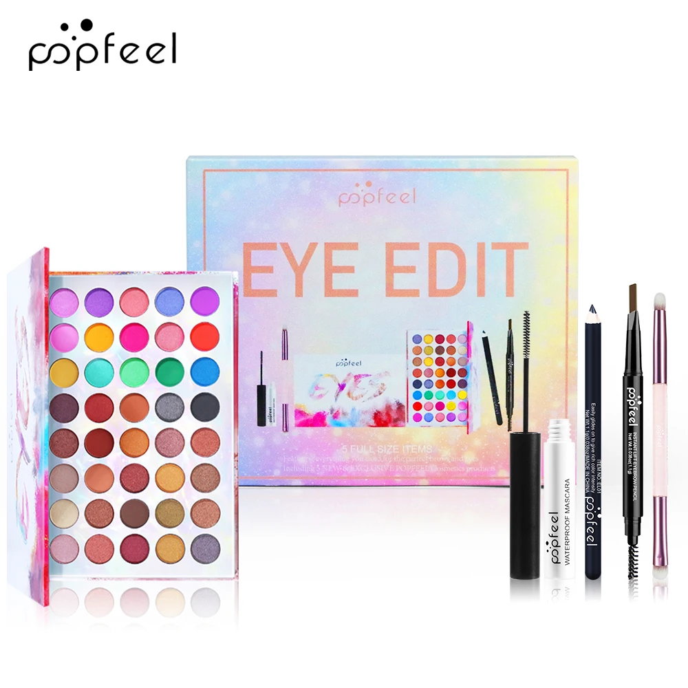 POPFEEL Lidschattenpalette mit 40 Farben, inklusive Pinsel, Eyeliner, Augenbrauenstift und Mascara. Perfekt für Make-up-Anfänger._voghion.com