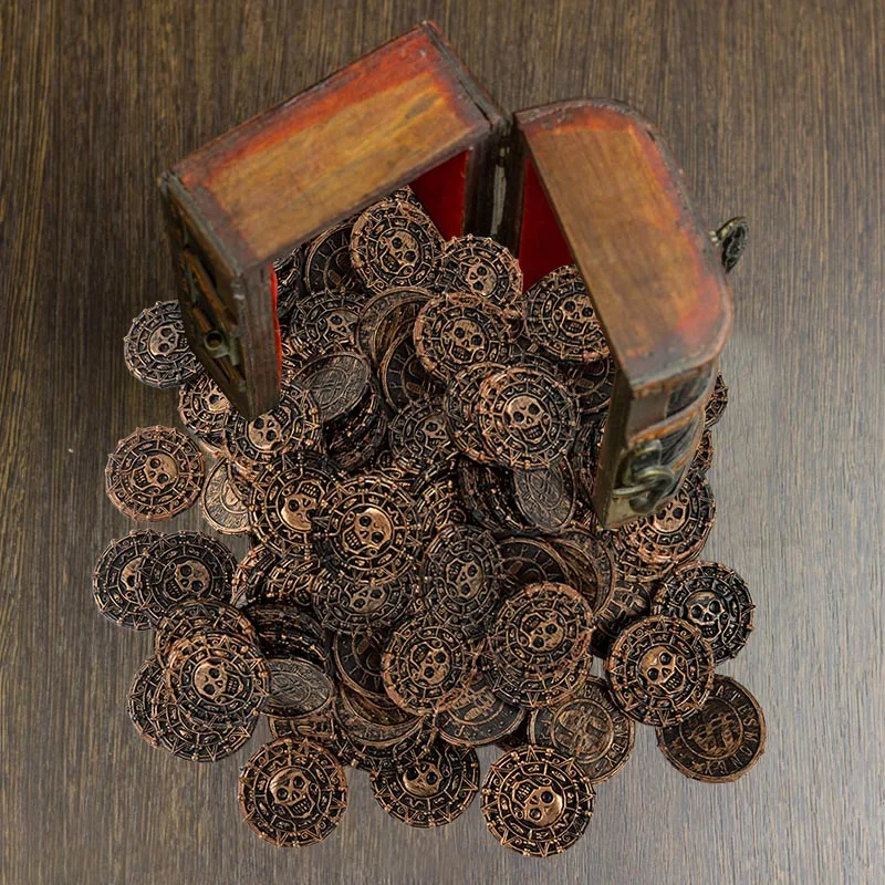 10/50PCS Piraten Münzen Kunststoff Metall Gold Münze Party Cosplay Kostüm Requisiten Schatztruhe Dekoration Geschenk Halloween Zubehör – Detail 5