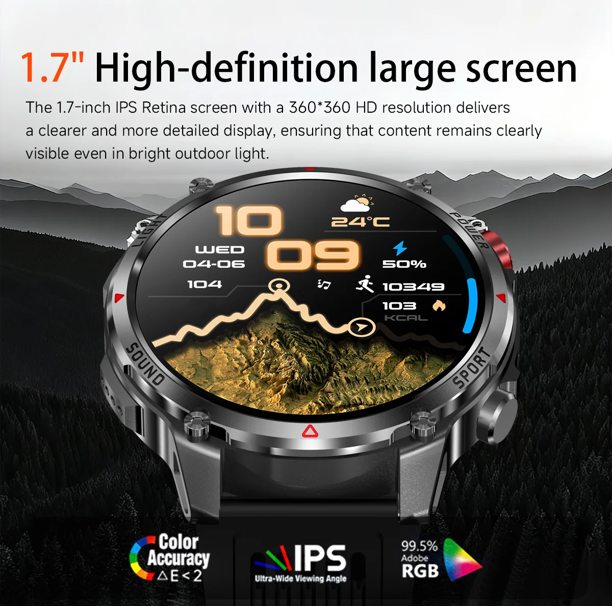 2026 New Fashion Luxury 1100mAh Battery 1.7-inch HD Screen Compass Wireless Call Flashlight 100+Sports Outdoor Sports smart 2
