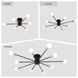 Vintage Industrial Iron Ceiling Lamp - Classic Loft Style Chandelier for Living and Dining Room Decor (Black Gold)