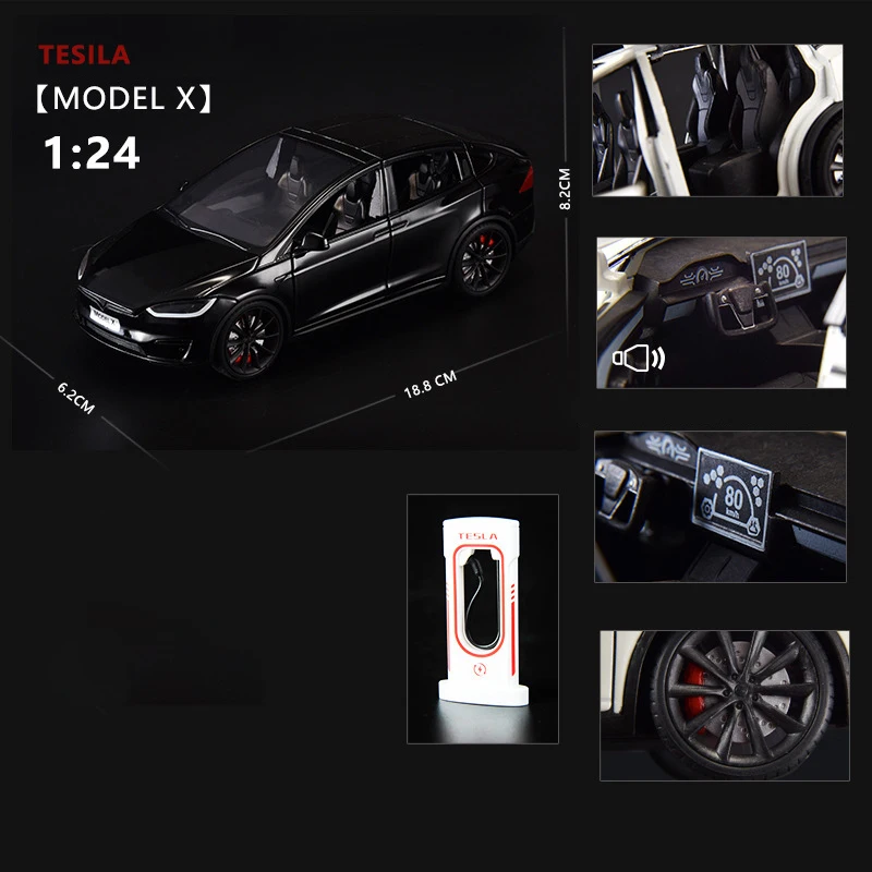 1:24 Model X Model Y Tesla Model 3 Alloy Die Cast Toy Car Model Sound and Light Children's Toy Collectibles Birthday Gift 5